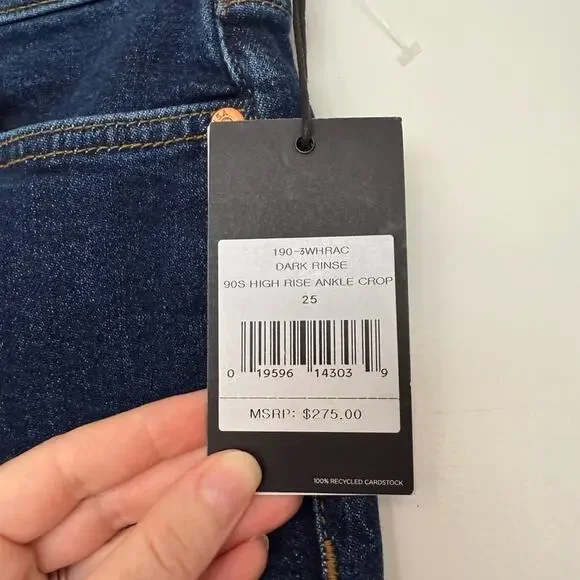 NWT NEW REDONE 90s High Rise Ankle Crop Jeans Dark Rinse Size 25